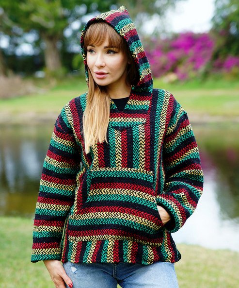 Hooded Sweatshirt Cropped Baja Hoodie Rasta Baja Hoodie