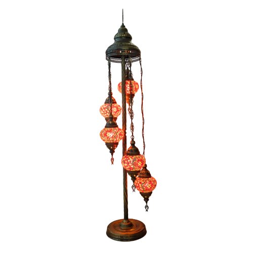 Red Mosaic 5 Tier Chandelier Floor Turkish Lamp