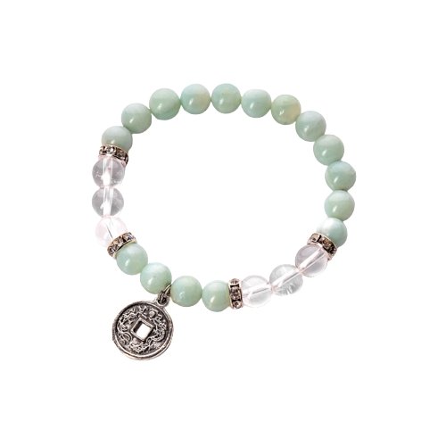 Amazonite & Clear Quartz Bracelet w/ Chinese Coin Charm