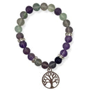 Rainbow Fluorite & Amethyst Bracelet w/ Tree of Life Charm