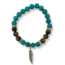 Turquoise & Tiger Eye Bracelet w/ Feather Charm