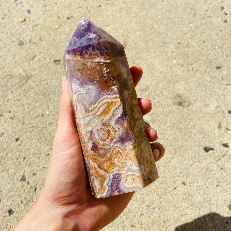 590g Amethyst Lace Agate Crystal Tower for Soothing Energy 