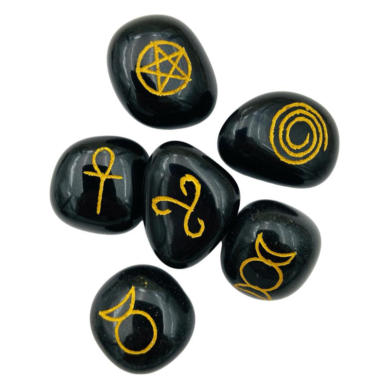 Black Agate Pagan Symbol Rune Set - East Meets West USA