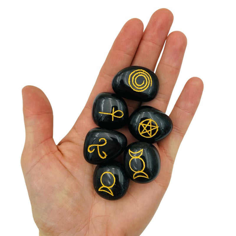 Black Agate Pagan Symbol Rune Set - East Meets West USA