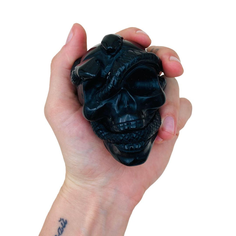 Black Obsidian Skull w/ Snake - East Meets West USA