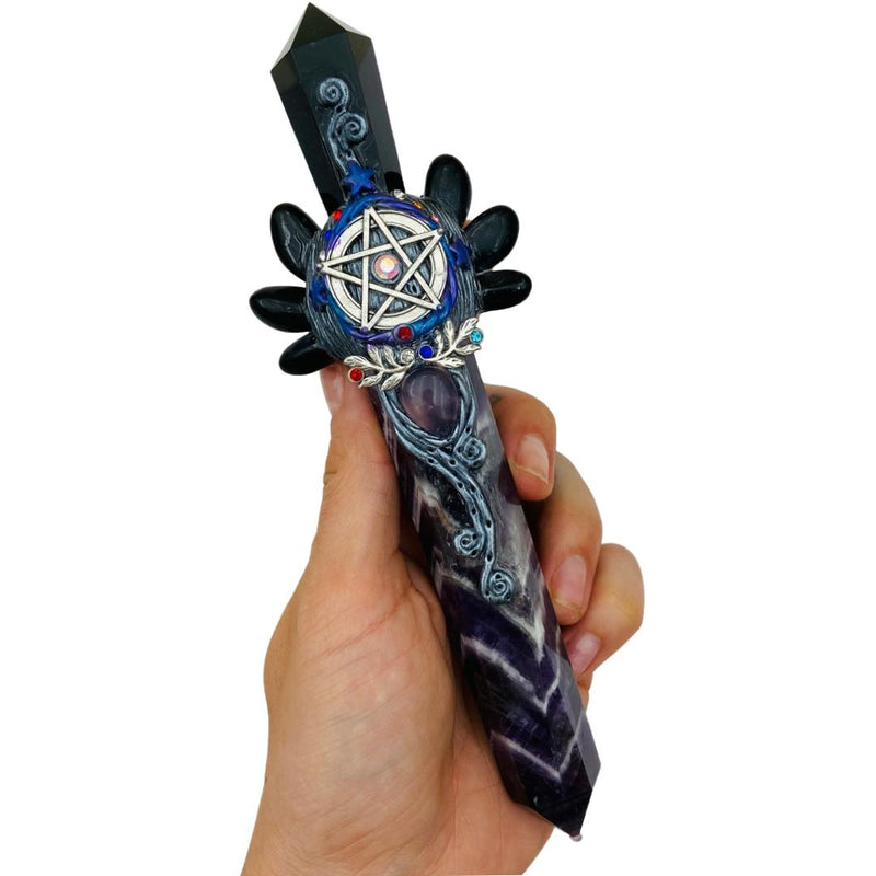 Black Obsidian/Amethyst Pentagram Athame - East Meets West USA