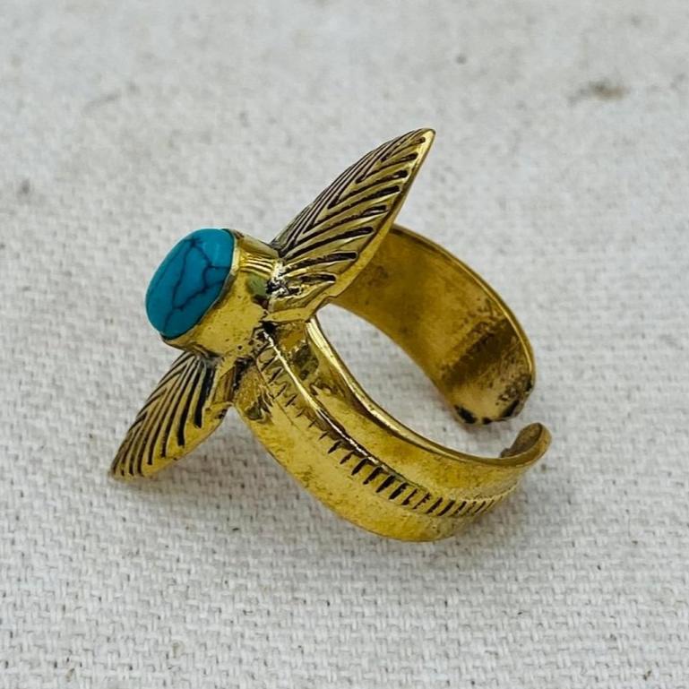 Blue Howlite Isis Wing Crystal Ring