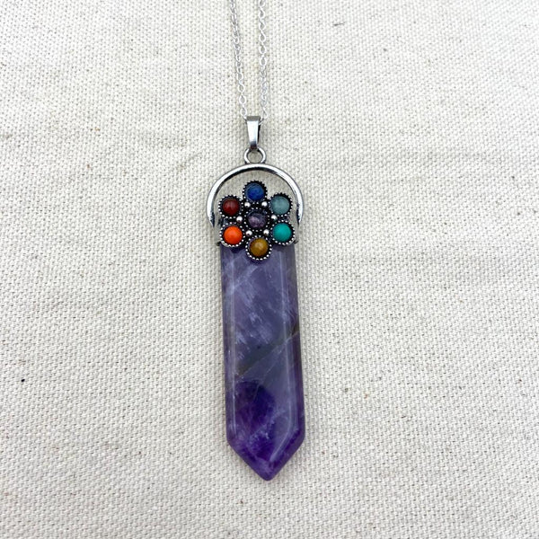 Chakra Capped Crystal Point Necklace