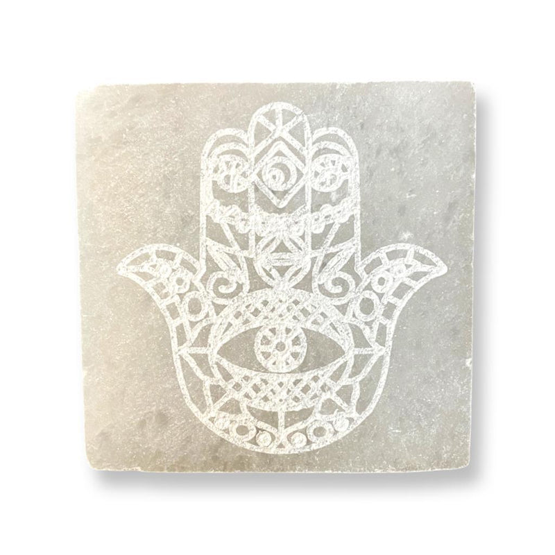 Laser Engraved Hamsa Selenite Charging Plate