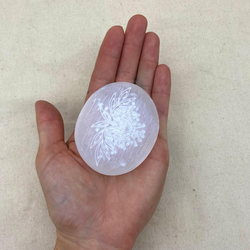 Lotus Flower Selenite Palm Stone - East Meets West USA