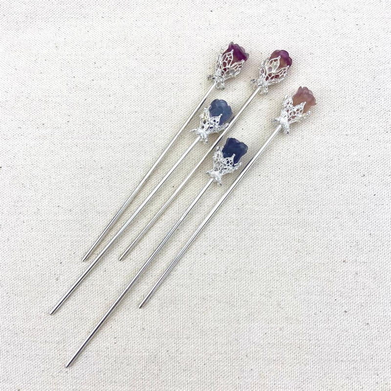 Mini Fluorite Rose Hair Pin