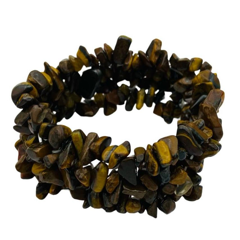 Multi Strand Tiger Eye Crystal Chip Bracelet for Strength - East Meets West USA