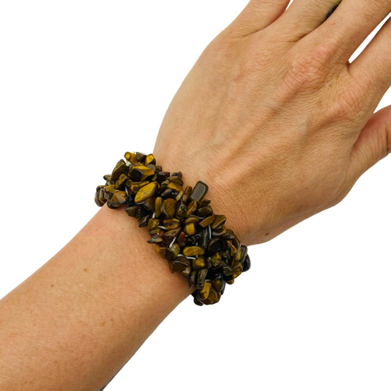 Multi Strand Tiger Eye Crystal Chip Bracelet for Strength - East Meets West USA