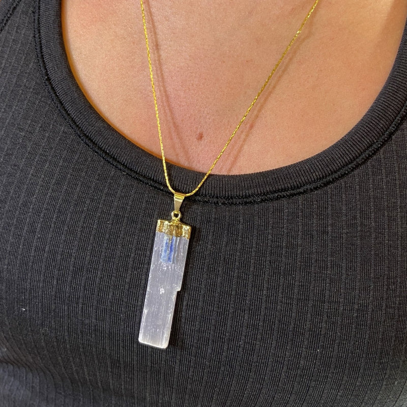 Natural Selenite w/ Kyanite Necklace