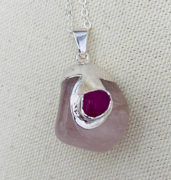 Natural Tumbled Crystal Necklace w/ Agate Inlay - East Meets West USA