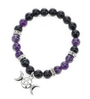 Obsidian & Strawberry Quartz Bracelet w/ Moon Charm - East Meets West USA