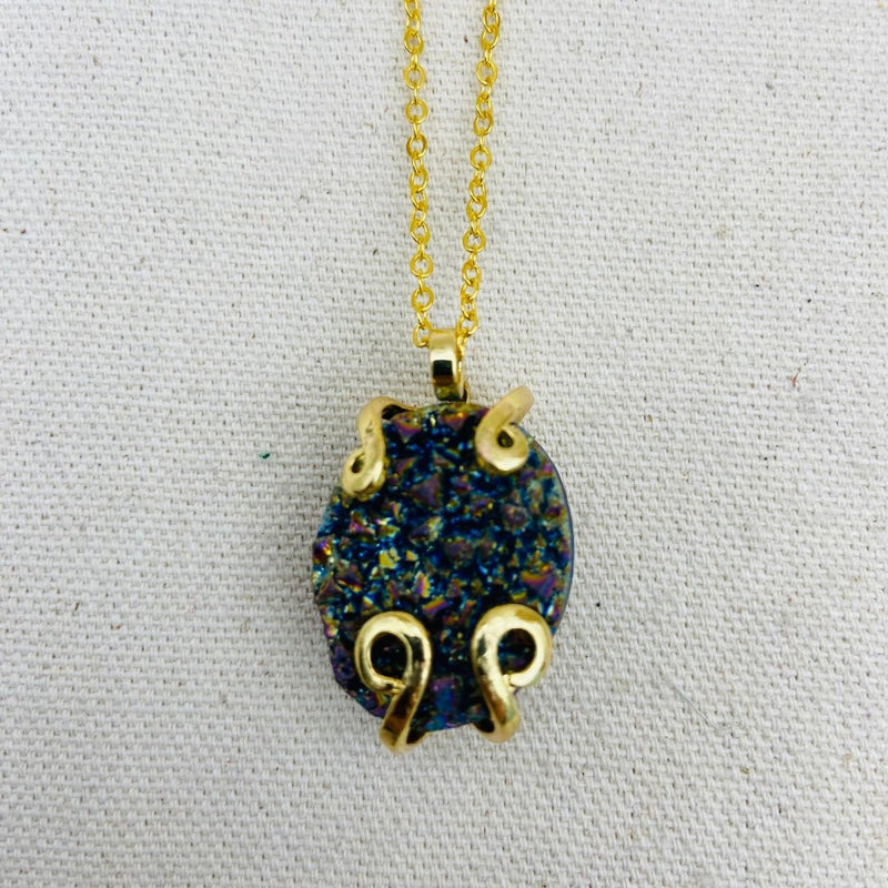 Peacock Aura Druzy Necklace - East Meets West USA