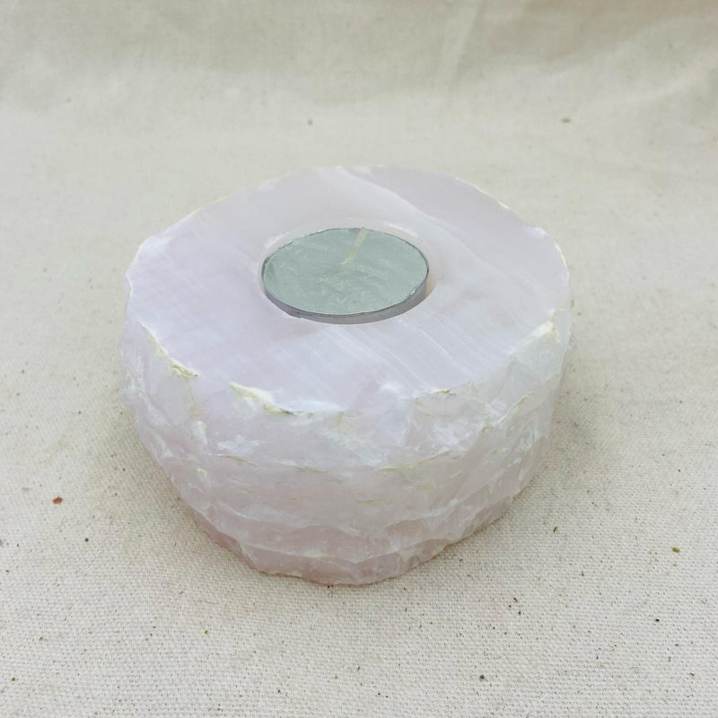 Pink Calcite Tealight Candle Holder