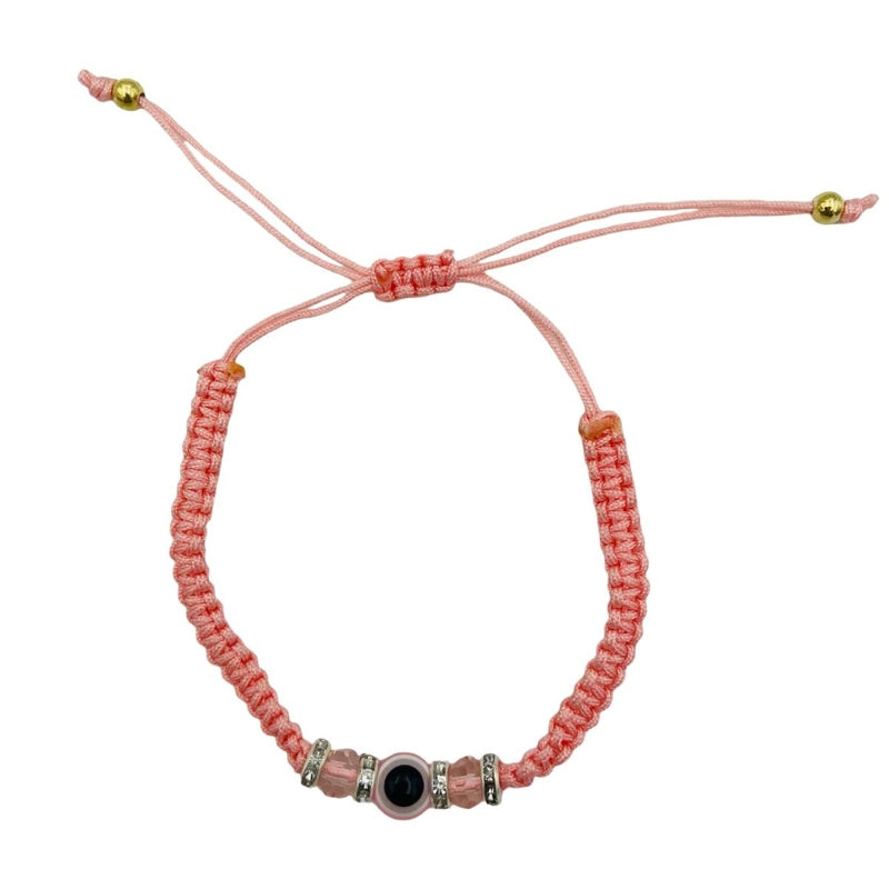 Jewel String Pink Evil Eye String Bracelet