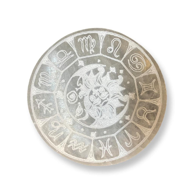 Round Zodiac Selenite Charging Plate