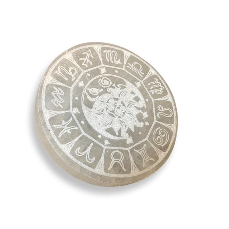 Round Zodiac Selenite Charging Plate