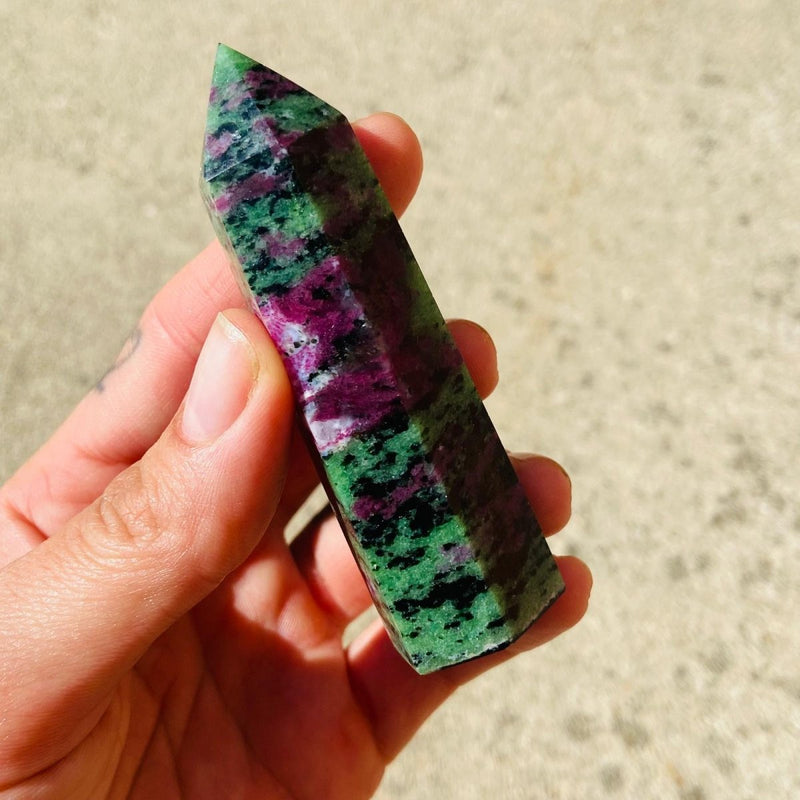 Ruby Fuchsite Crystal Point for Releasing Past Traumas - East Meets West USA