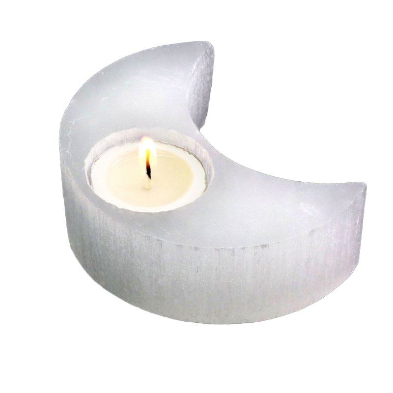 Selenite Crescent Moon Tea Light Candle Holder