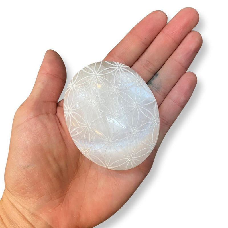 Selenite Flower of Life Palm Stone