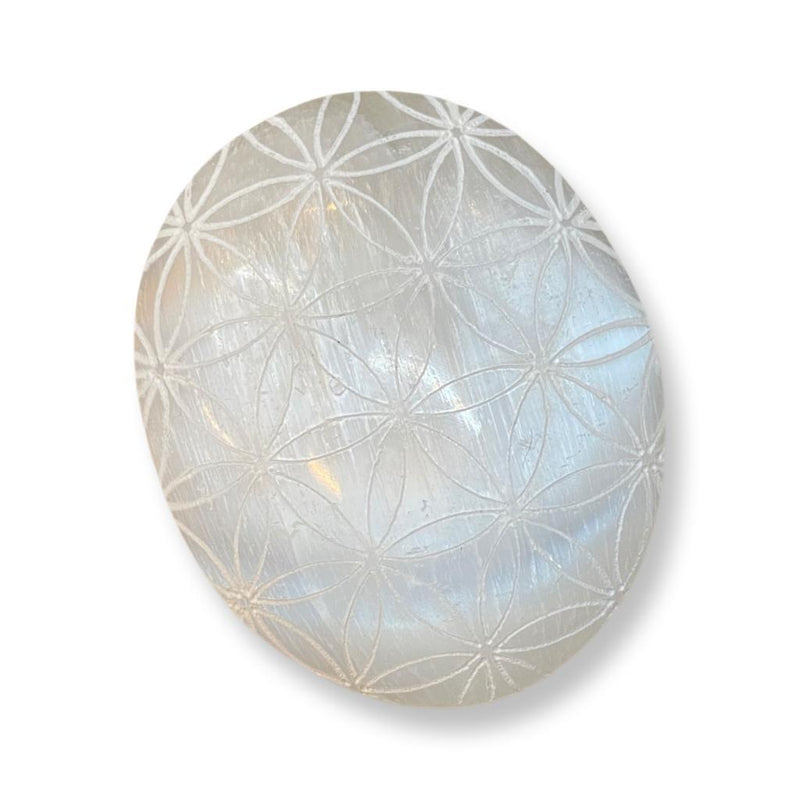 Selenite Flower of Life Palm Stone