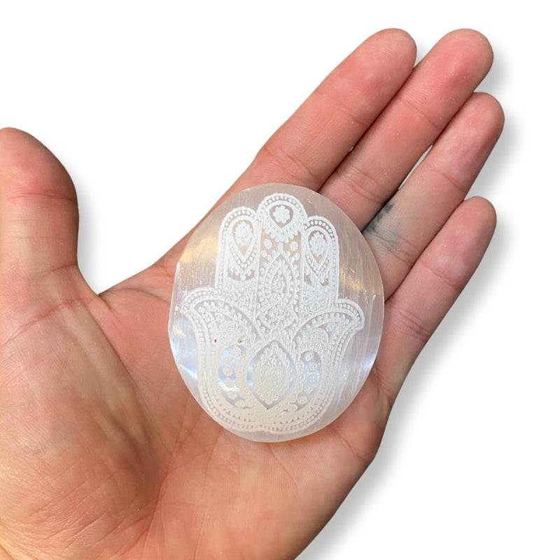 Selenite Hamsa Palm Stone