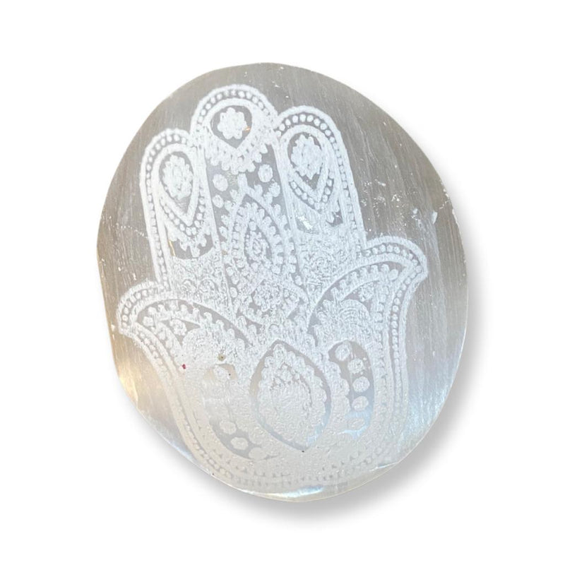 Selenite Hamsa Palm Stone