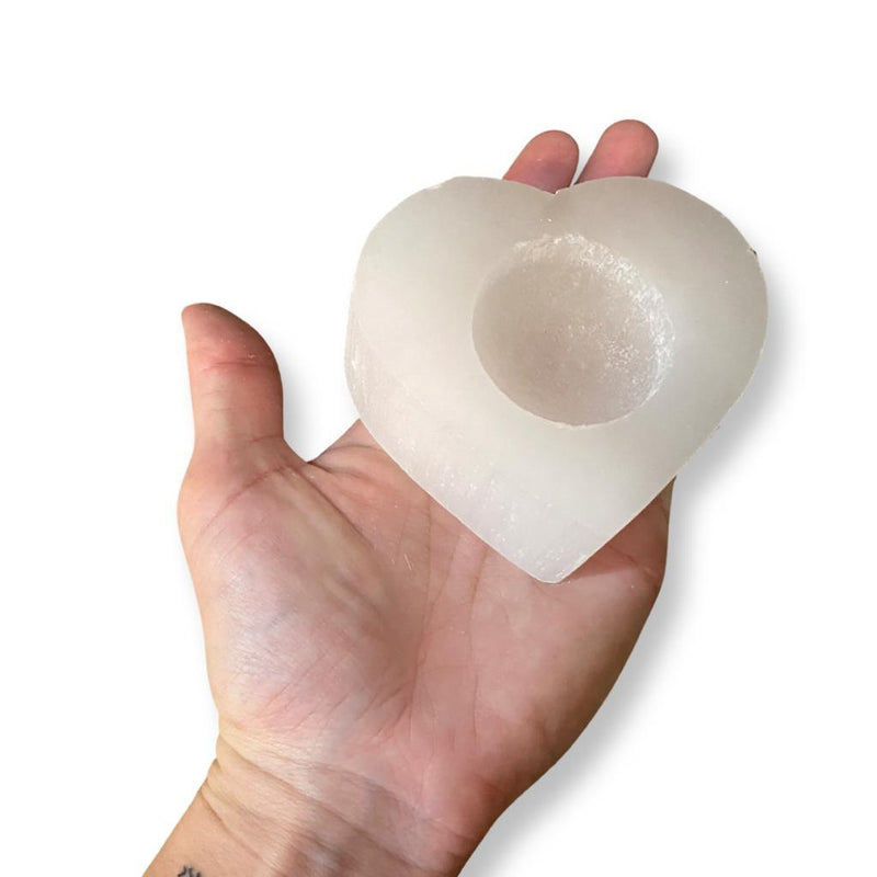 Selenite Heart Tea Light Candle Holder