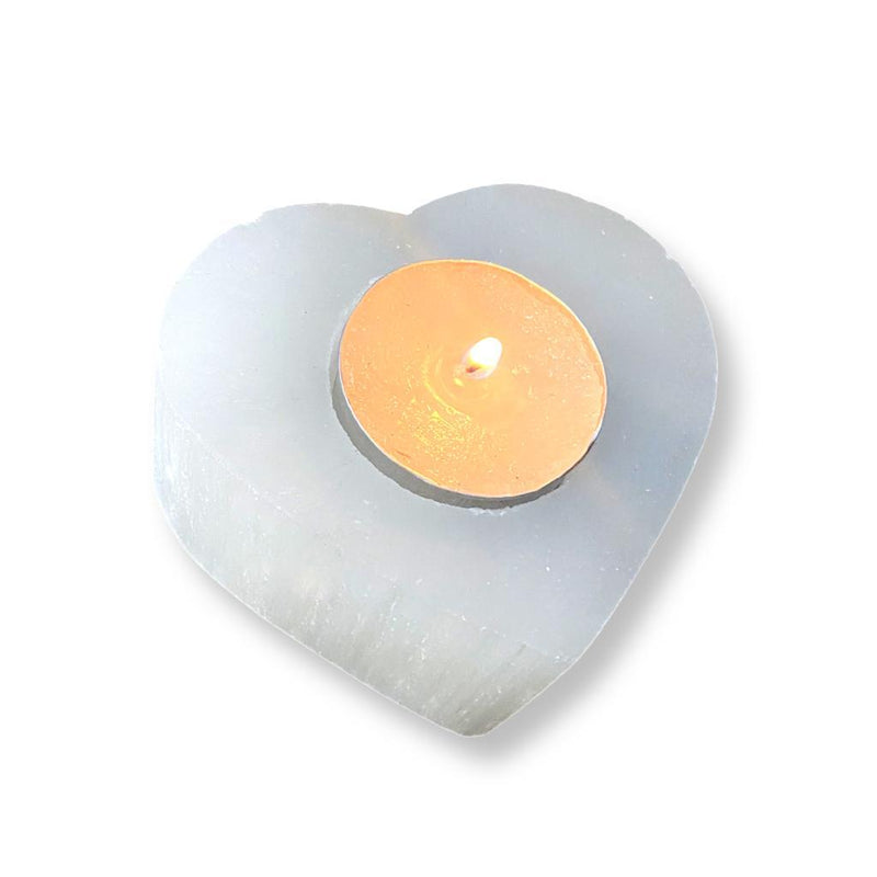 Selenite Heart Tea Light Candle Holder