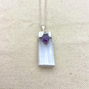 Selenite w/ Rough Amethyst Necklace