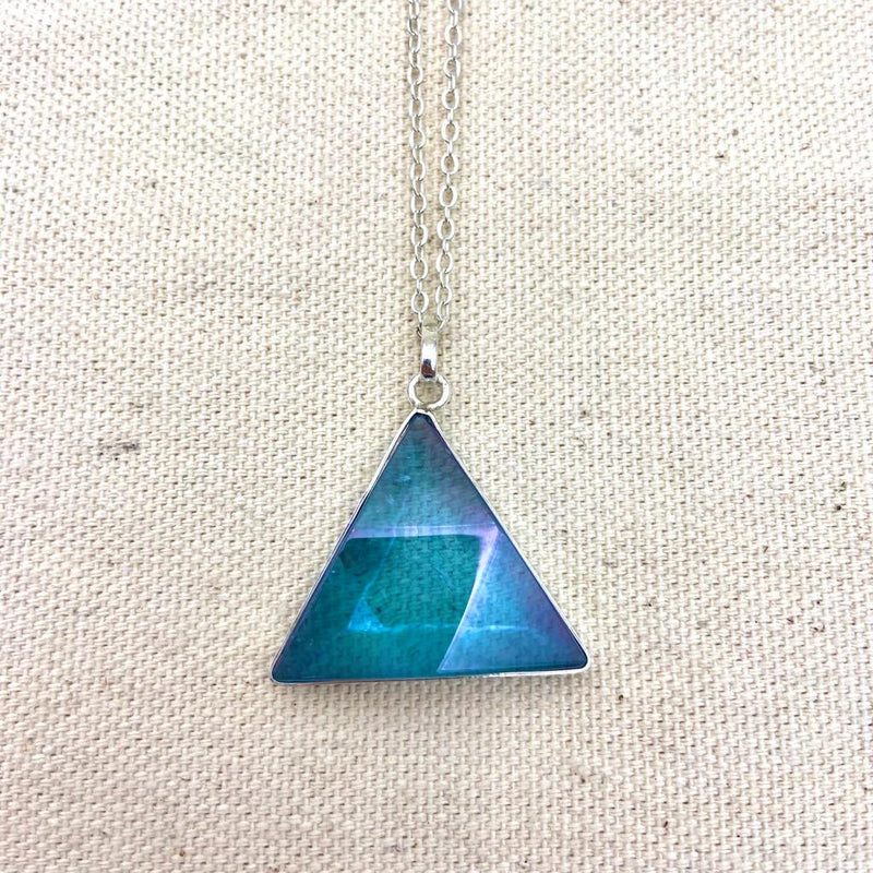 Sterling Silver Aqua Aura Vogel Triangle Pendant Necklace