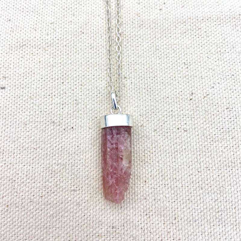 Sterling Silver Rough Pink Tourmaline Necklace