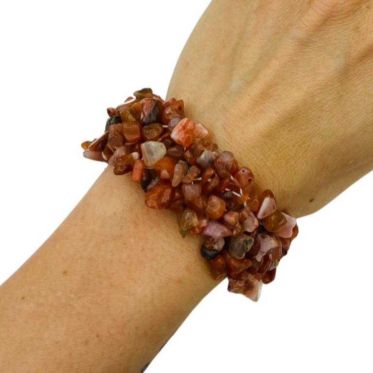 Thick Carnelian Chip Multi Strand Carnelian Crystal Chip Bracelet for Self Esteem- East Meets West USA