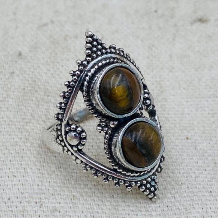 Tiger Eye Shield Crystal Ring