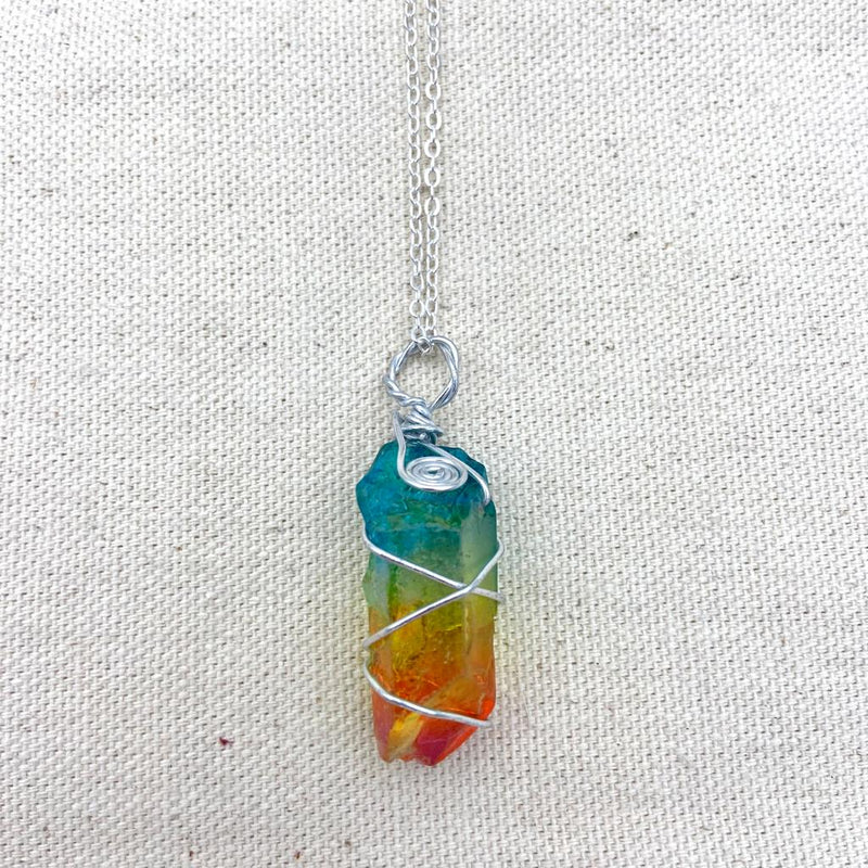 Wire Wrapped Aura Quartz Point Necklace