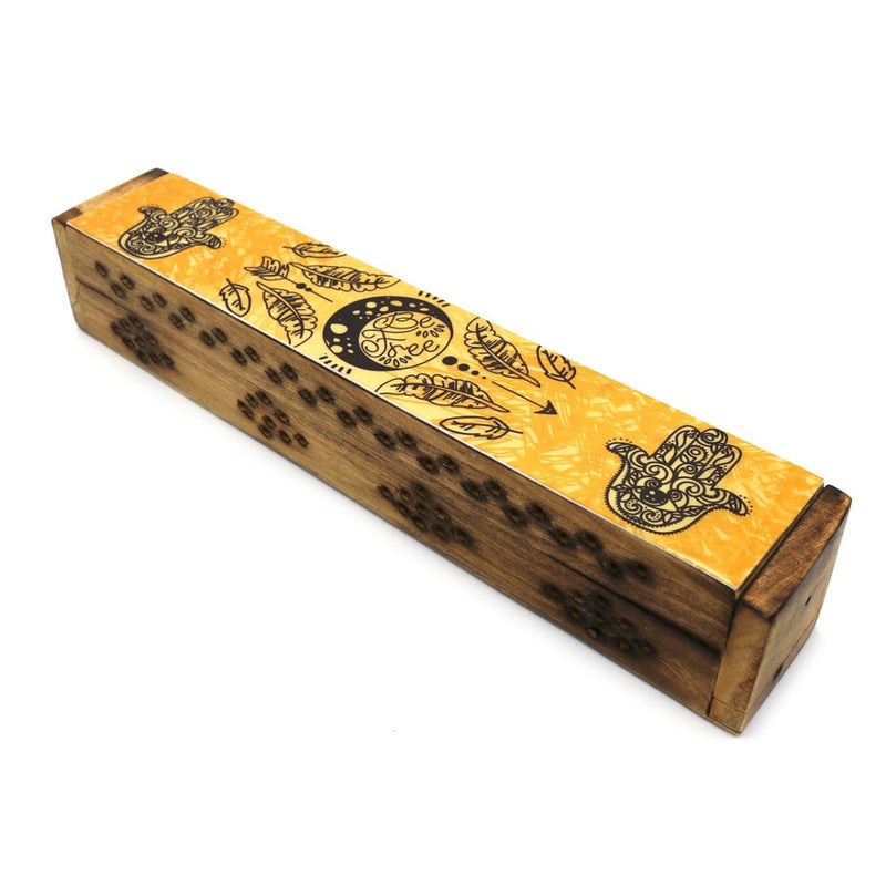 Yellow Hamsa Hand Wooden Coffin Box