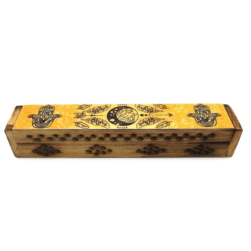 Yellow Hamsa Hand Wooden Coffin Box