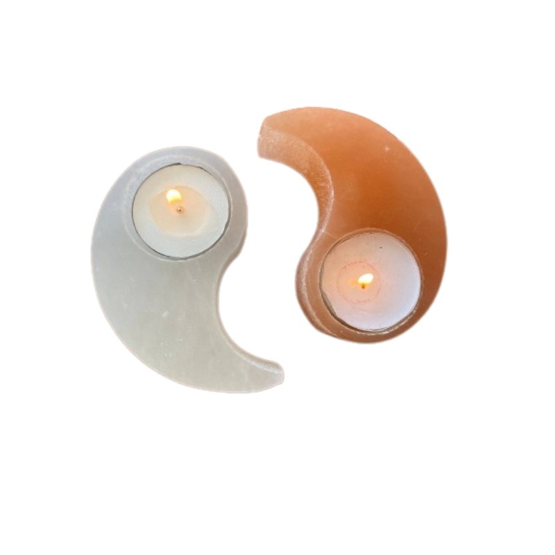 Yin Yang Peach Selenite/Selenite Candle Holder