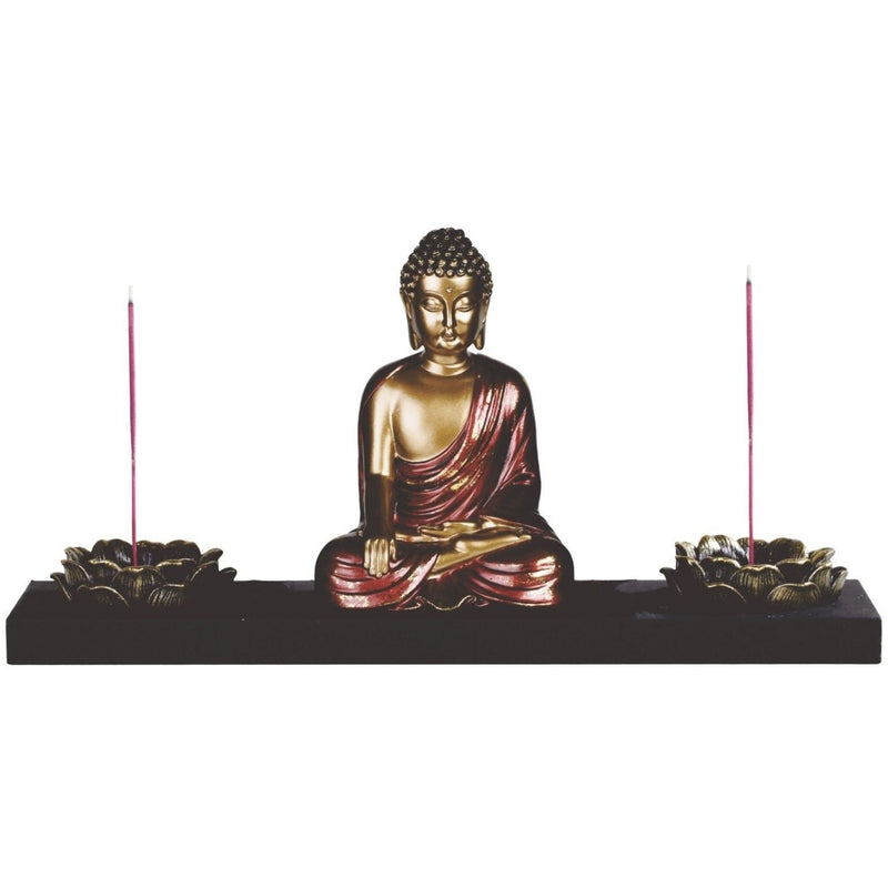 11.25" W Double Lotus Flower Buddha Incense Burner - East Meets West USA
