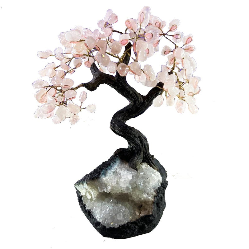 15" Polished Rose Quartz Crystal Tree w/ Smoky Quartz Base - East Meets West USA