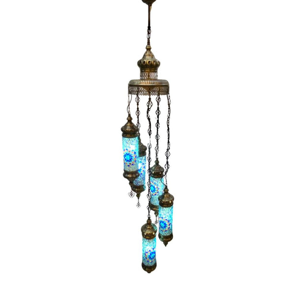 5 Tier Blue/White Chandelier Turkish Lamp - East Meets West USA