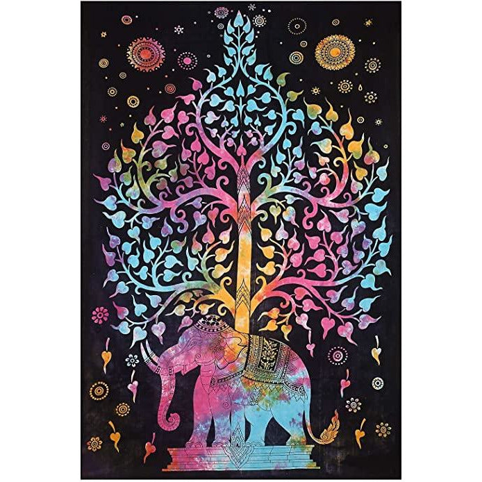 54 x 86 Tie Dye Tree of Life w/ Elephant - East Meets West USA
