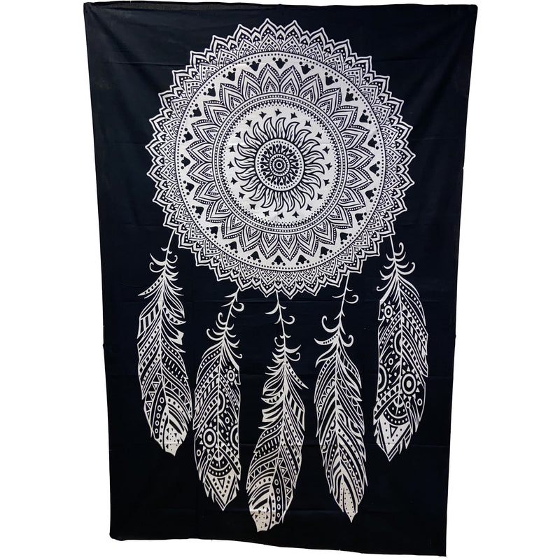 55 x 82 Black/White Dream Catcher Tapestry - East Meets West USA