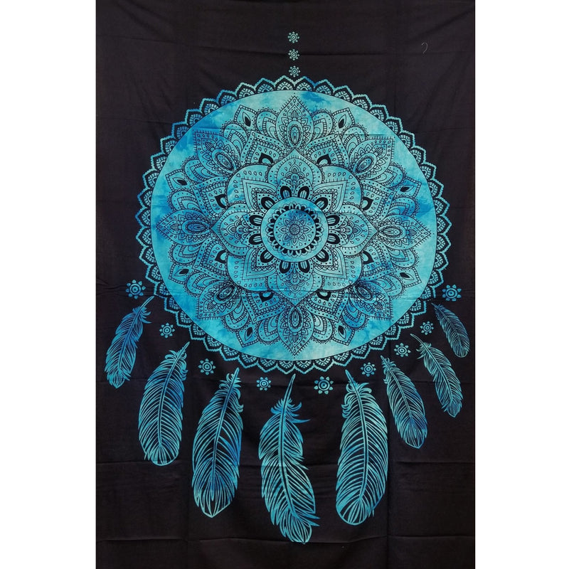 86"x54"Blue Tie Dye Dream Catcher Tapestry - East Meets West USA