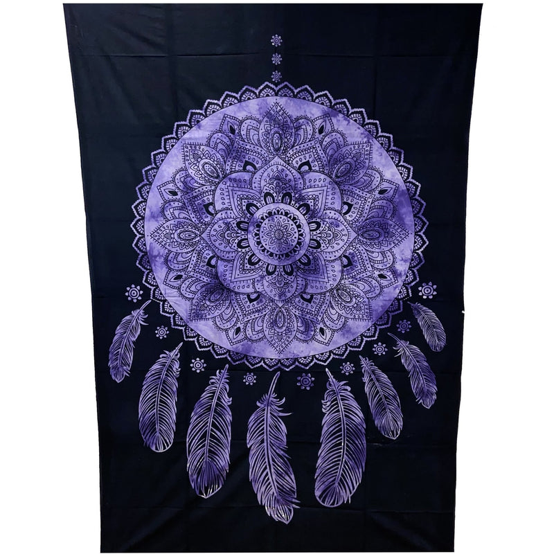 86"x54"Blue Tie Dye Dream Catcher Tapestry - East Meets West USA