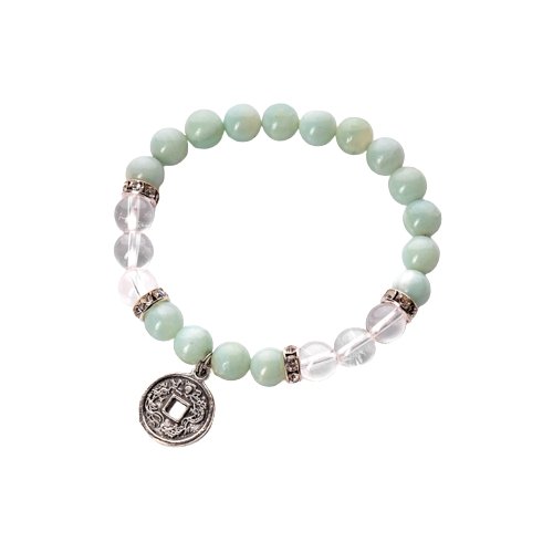 8MM Amazonite & Clear Quartz Bracelet w/ Chinese Coin Charm - East Meets West USA